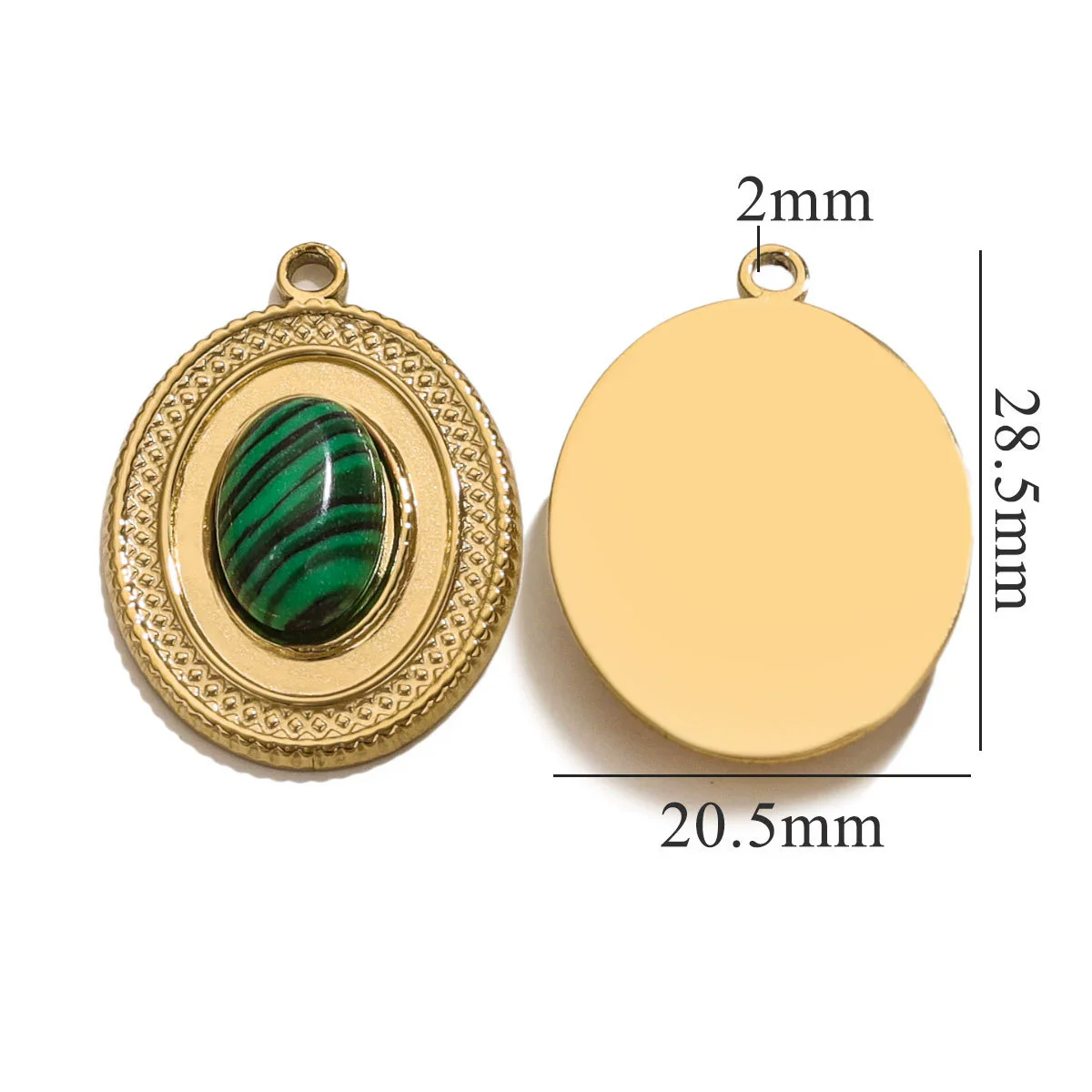 Stainless Steel Oval Natural Stone Pendant With Totem Pattern Inlay Bohemian Style Luxury Accessory - Image 9