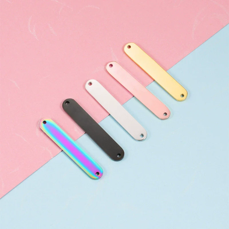 Stainless Steel Oval Rectangle Double Hole Pendant Diy Bracelet Necklace Accessories Fine Polishing Geometric Style
