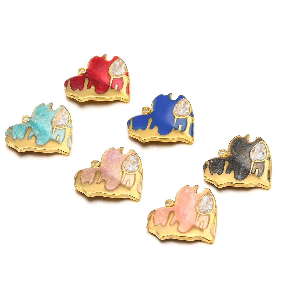 Stainless Steel Peach Heart Dripping Oil Single Hole Pendant Jewelry Accessories - Image 5