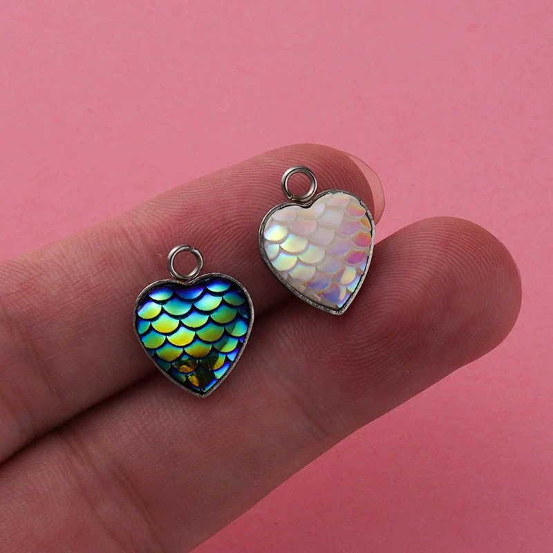 Stainless Steel Peach Heart Fish Scale Pendant Jewelry Accessories Fine Polishing - Image 2