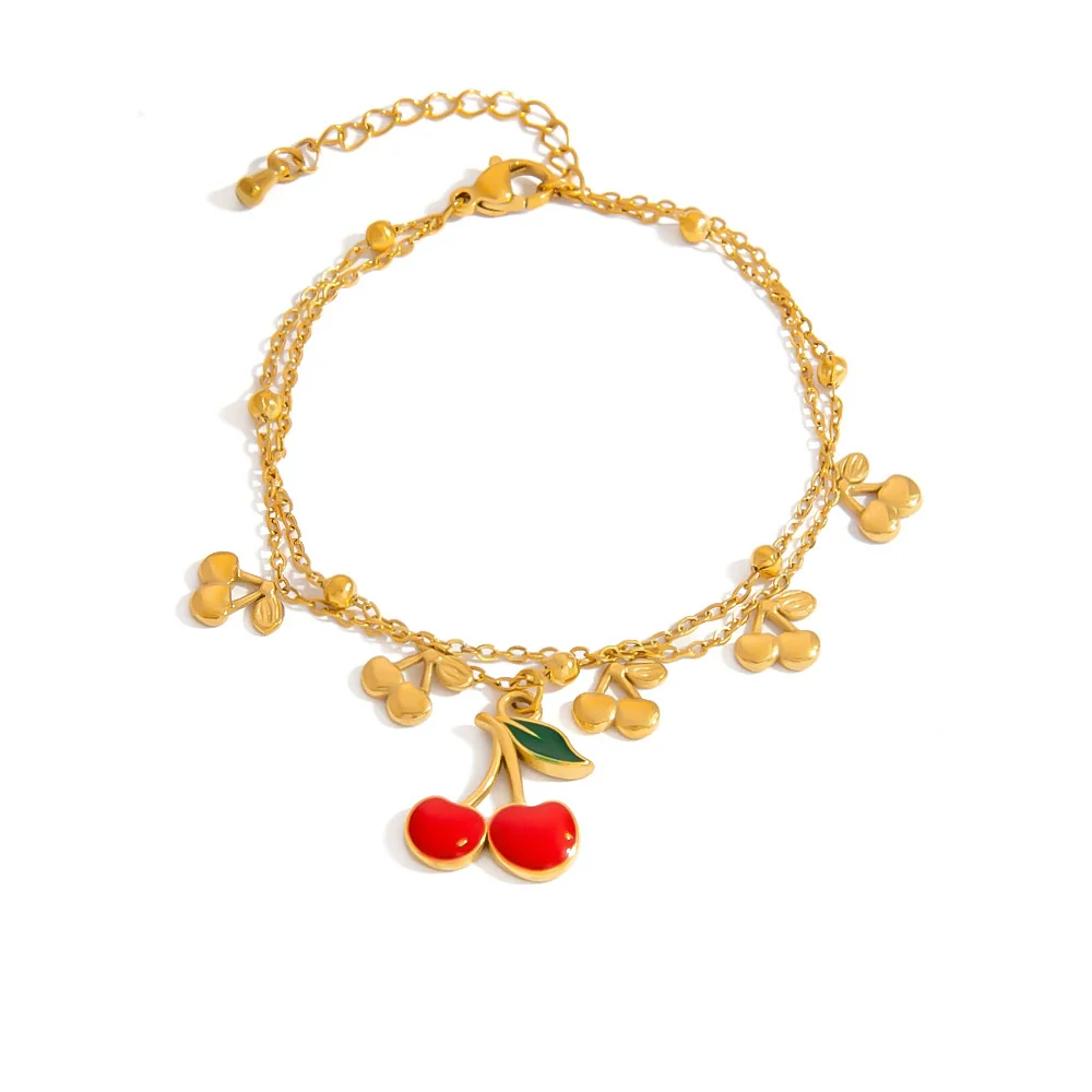 Stainless Steel Pearl Doublelayer Fruit Bee Pendant Bracelet Electroplated Jewelry For Women - Image 5