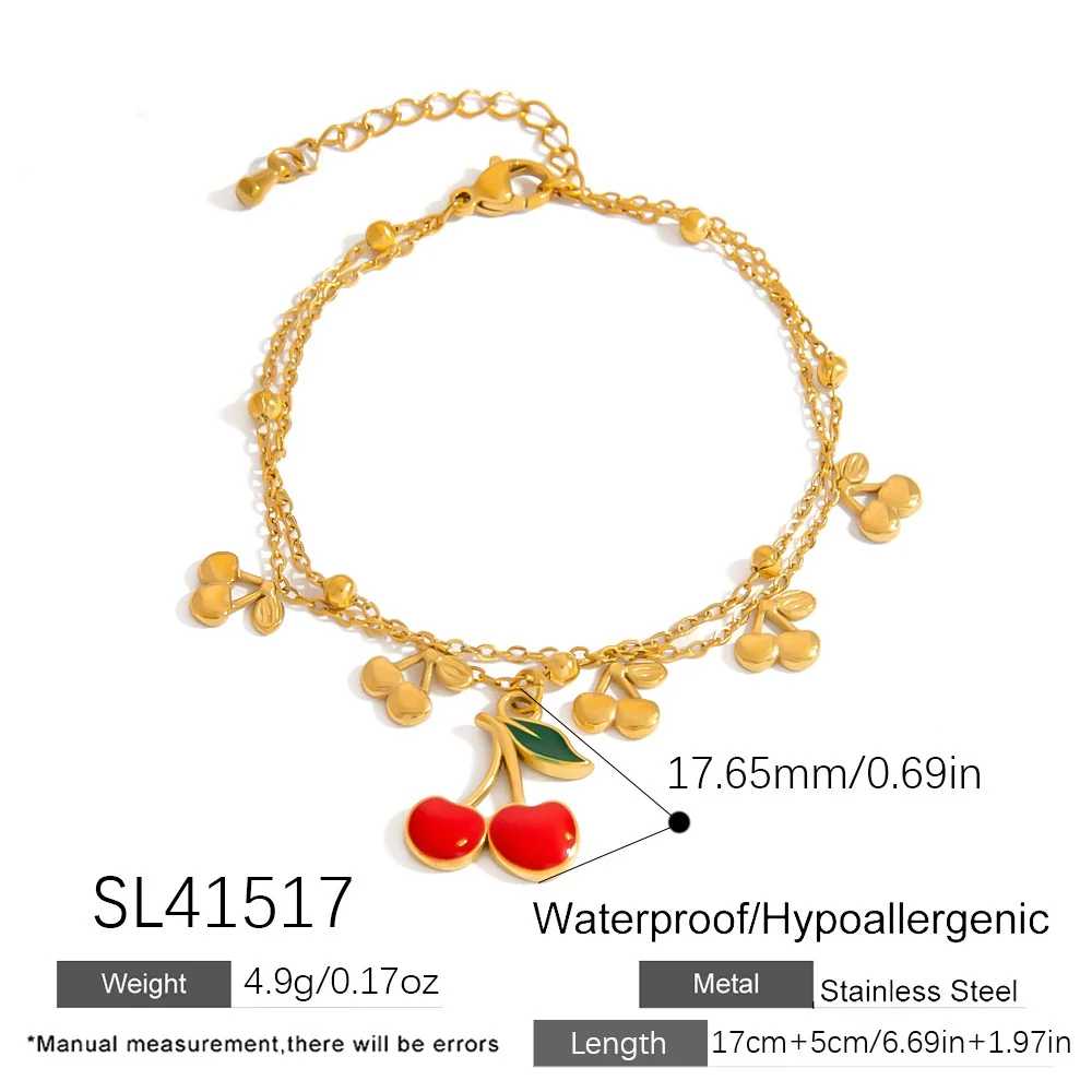 Stainless Steel Pearl Doublelayer Fruit Bee Pendant Bracelet Electroplated Jewelry For Women - Image 6