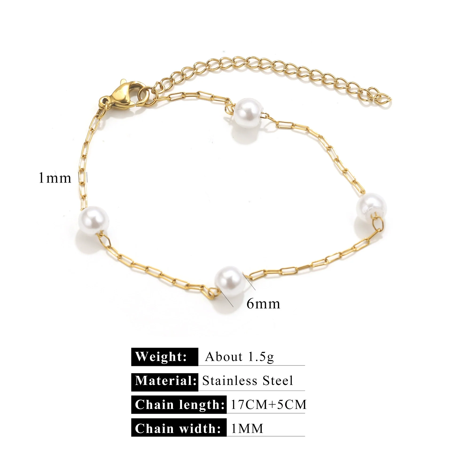 Stainless Steel Pearl Minimalist Totem Electroplating Women's Necklace Bracelet Diy Accessories - Image 10