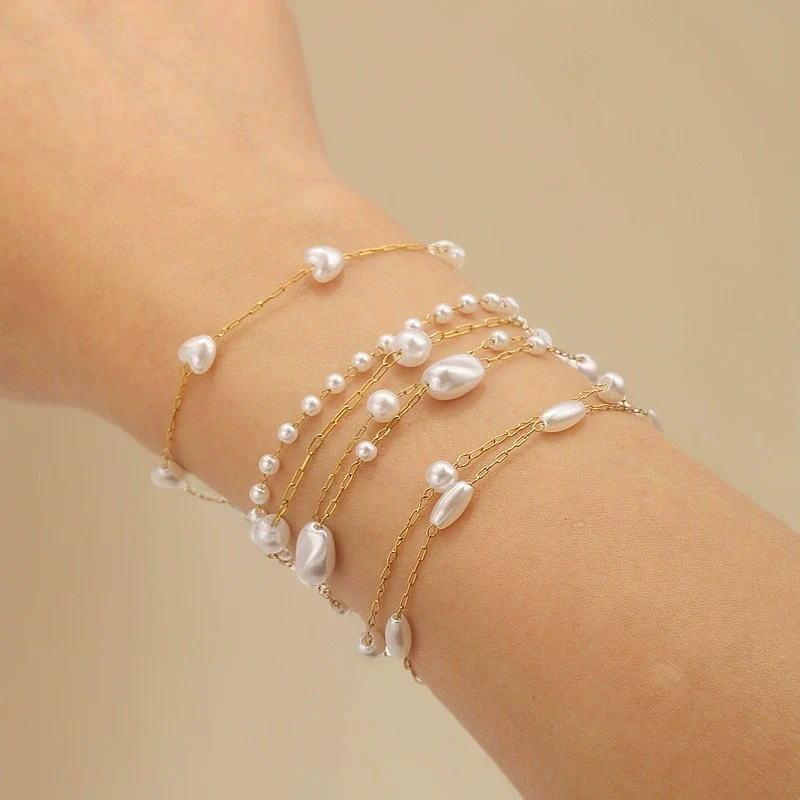 Stainless Steel Pearl Minimalist Totem Electroplating Women's Necklace Bracelet Diy Accessories - Image 2