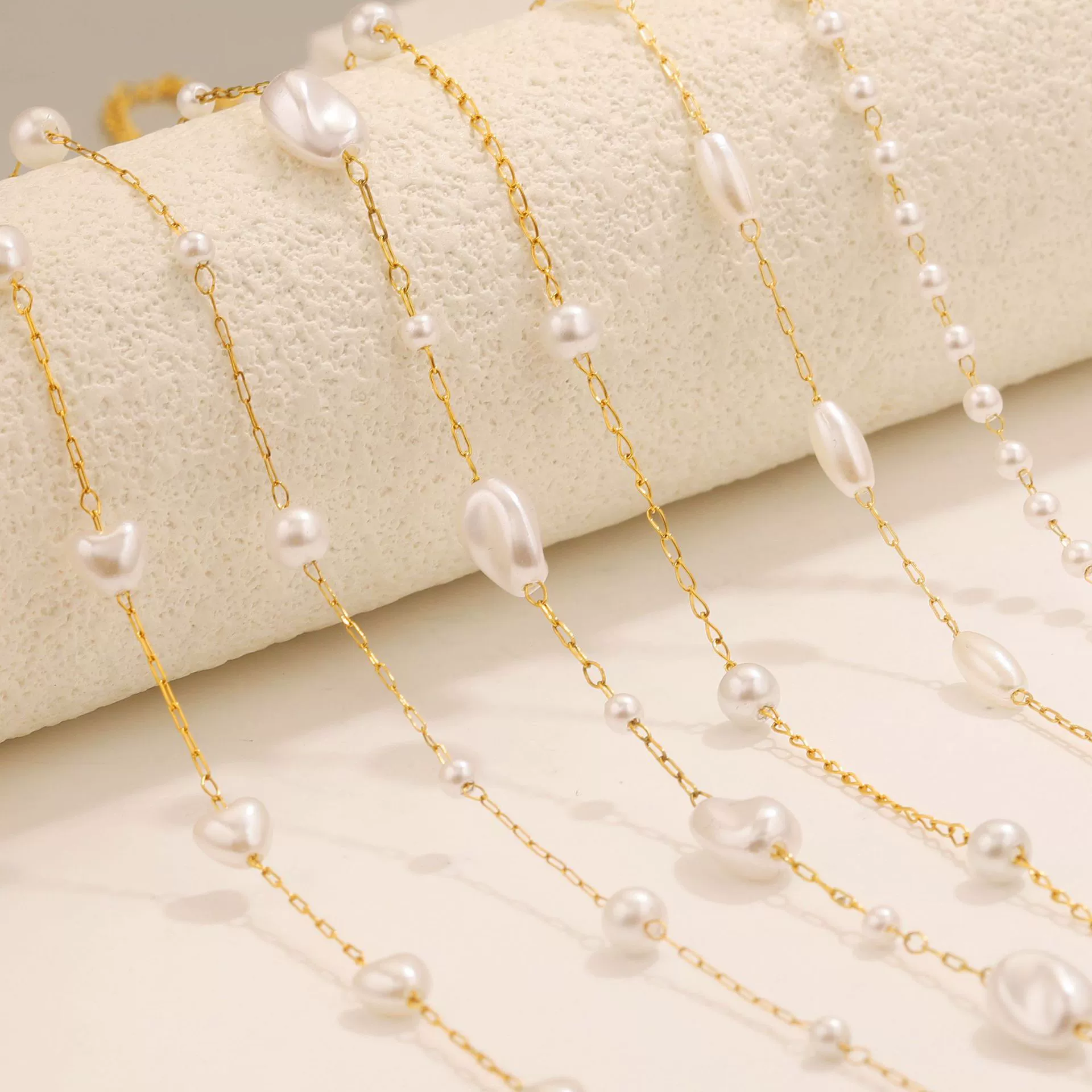 Stainless Steel Pearl Minimalist Totem Electroplating Women's Necklace Bracelet Diy Accessories - Image 3