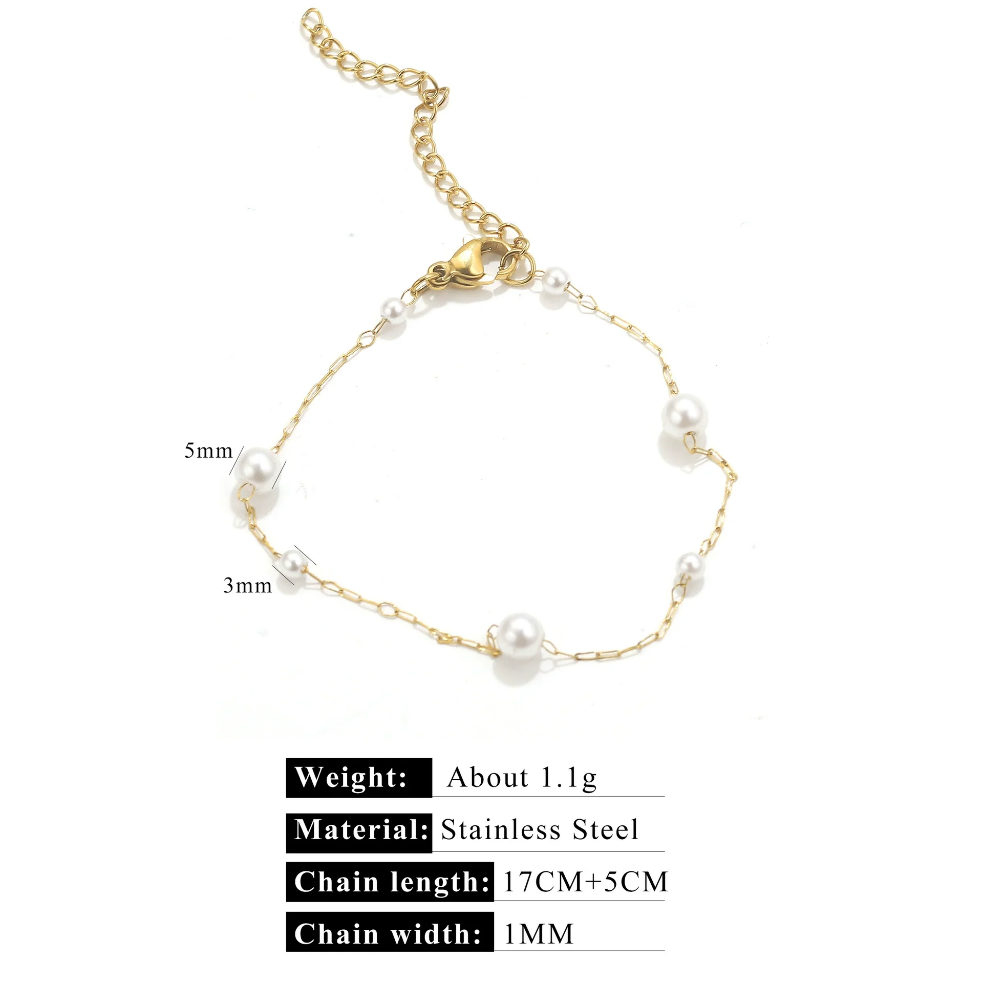 Stainless Steel Pearl Minimalist Totem Electroplating Women's Necklace Bracelet Diy Accessories - Image 8