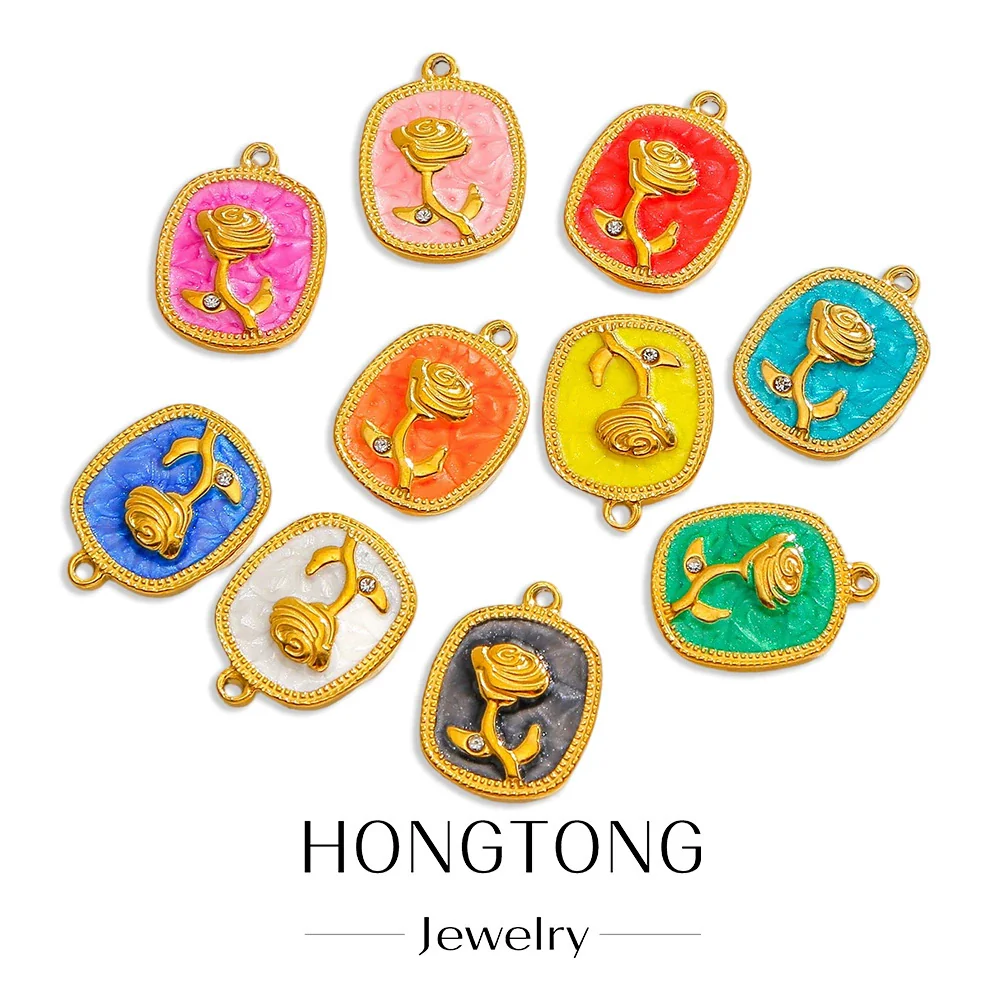 Stainless Steel Pendant Jewelry Accessories With Retro Oil Dripping Design And Rose Diamond Shape
