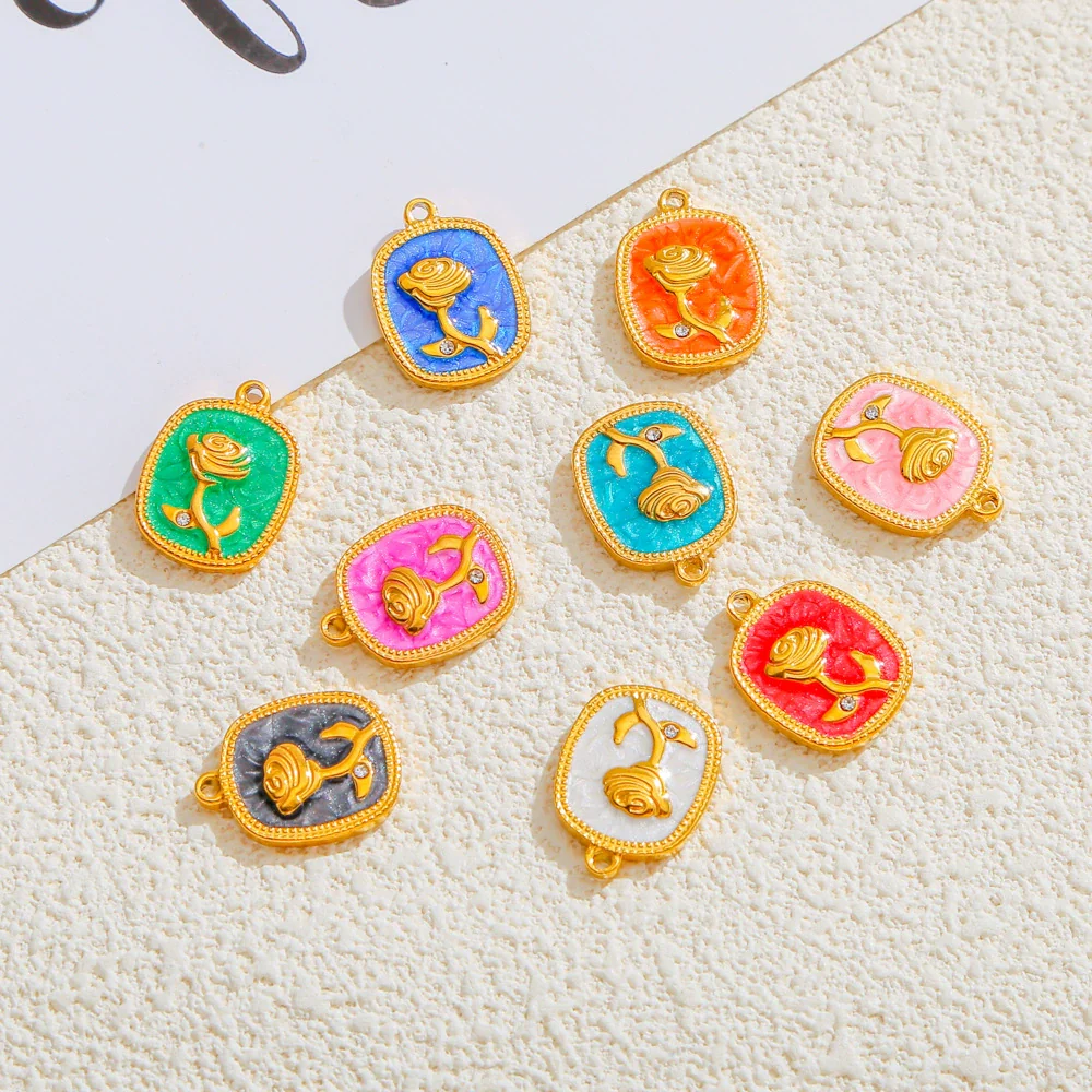 Stainless Steel Pendant Jewelry Accessories With Retro Oil Dripping Design And Rose Diamond Shape - Image 2