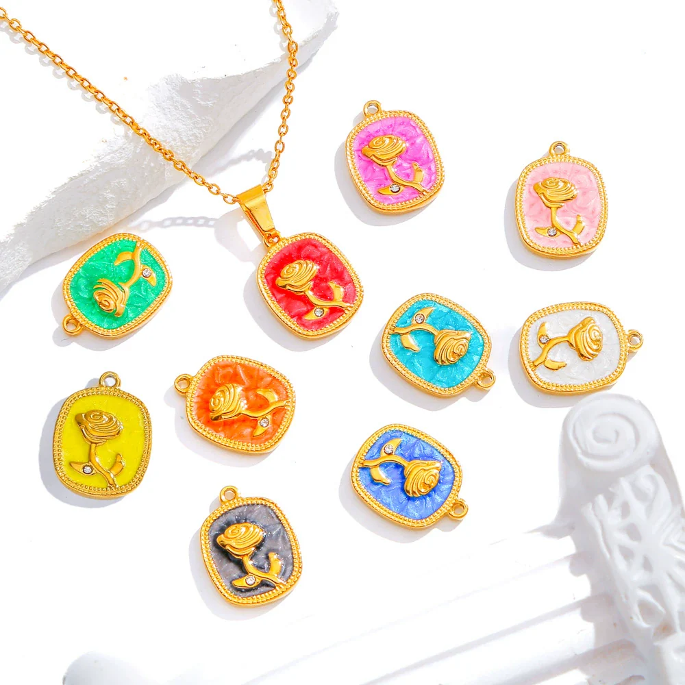 Stainless Steel Pendant Jewelry Accessories With Retro Oil Dripping Design And Rose Diamond Shape - Image 3
