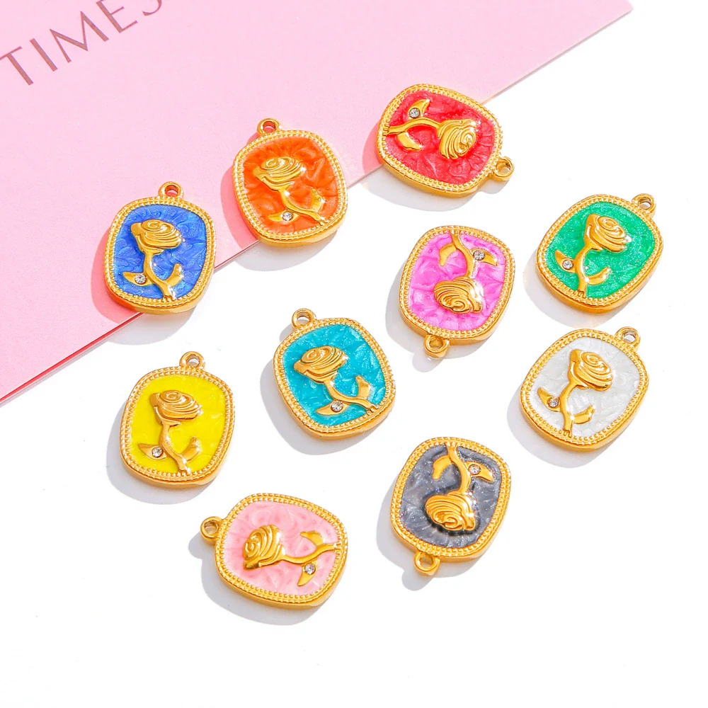 Stainless Steel Pendant Jewelry Accessories With Retro Oil Dripping Design And Rose Diamond Shape - Image 4