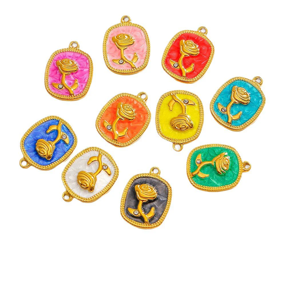 Stainless Steel Pendant Jewelry Accessories With Retro Oil Dripping Design And Rose Diamond Shape - Image 5