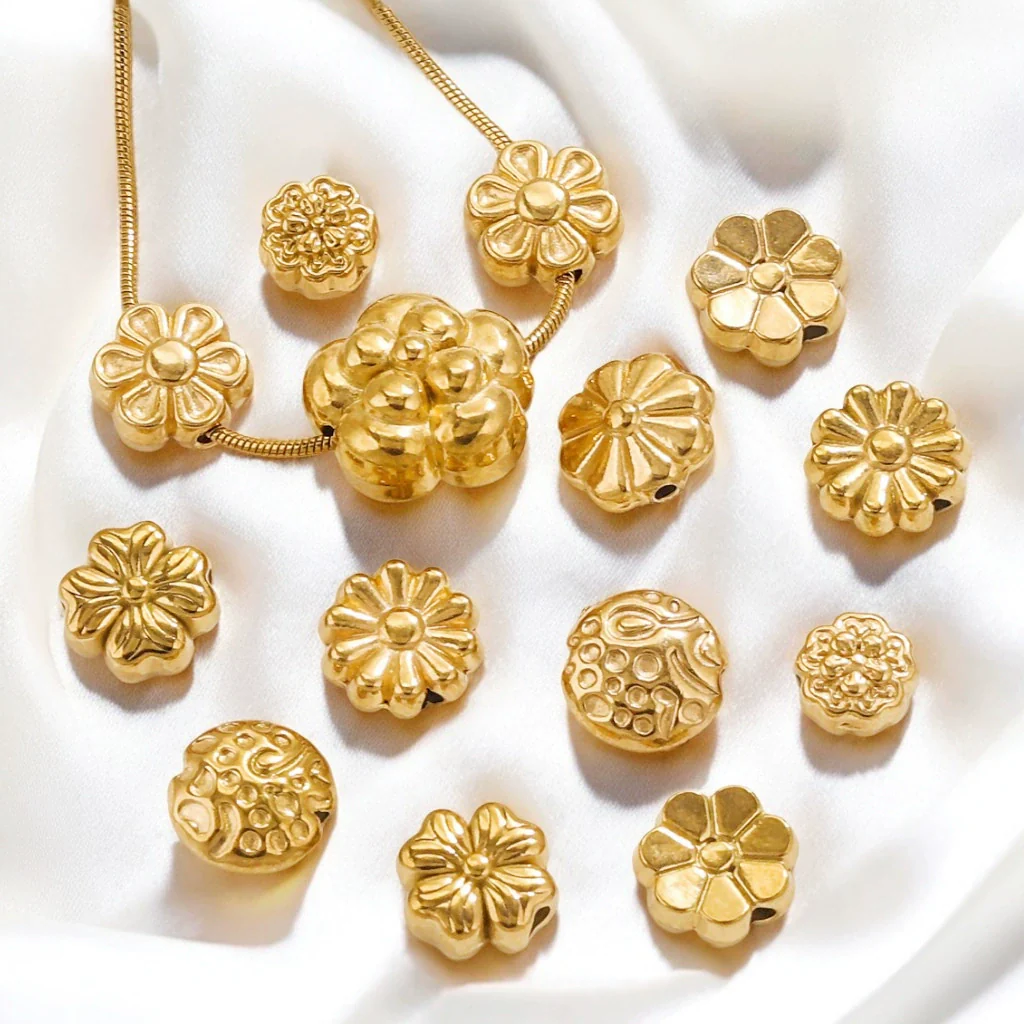 Stainless Steel Perforated Lavender Floret Spacer Beads Gold Pendant Necklace With Totem Pattern Electroplated For Diy Jewelry And Bracelet Wholesale