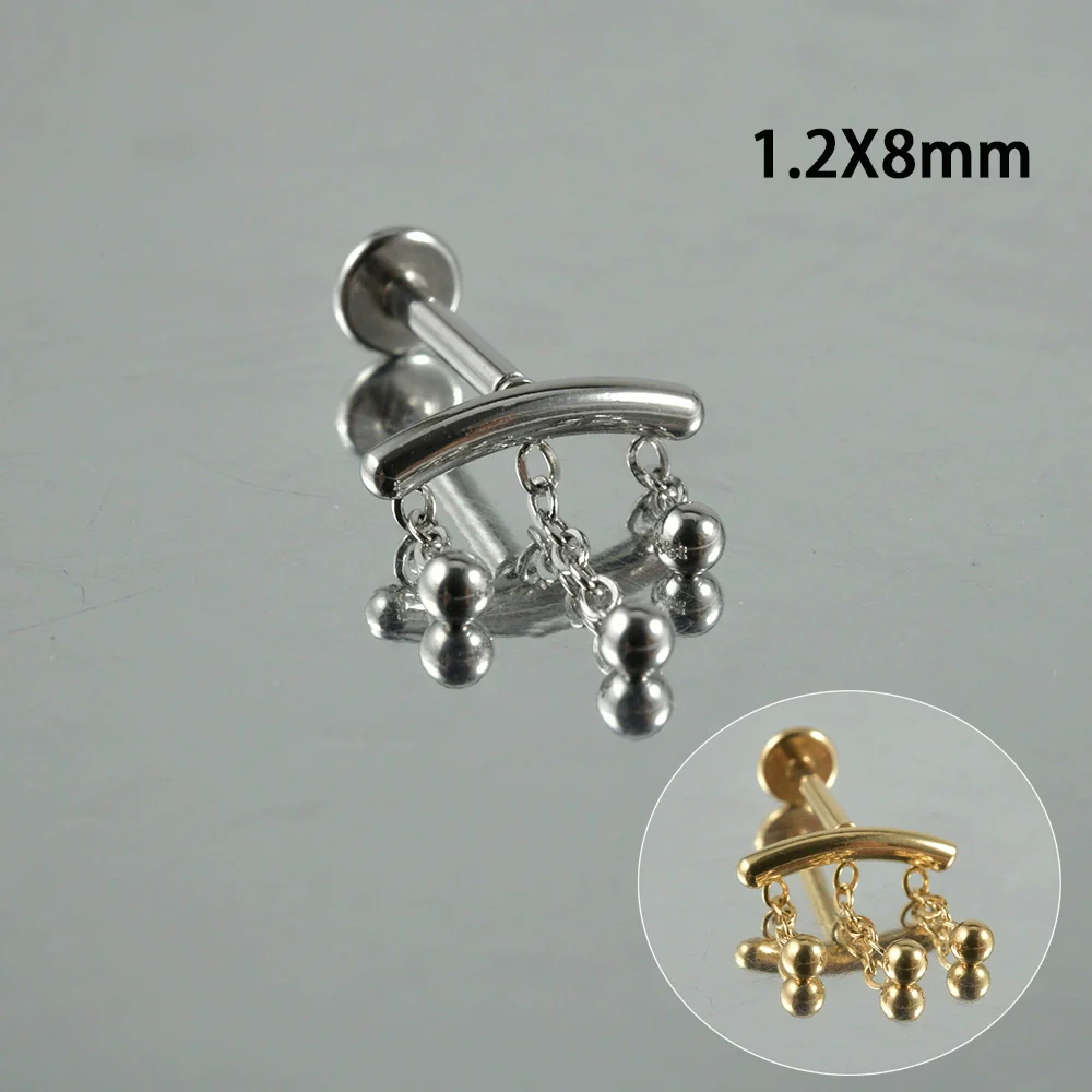 Stainless Steel Perforated Lip Nail Fivestar Heart Moon Chain Earrings Electroplated Simple Style - Image 6