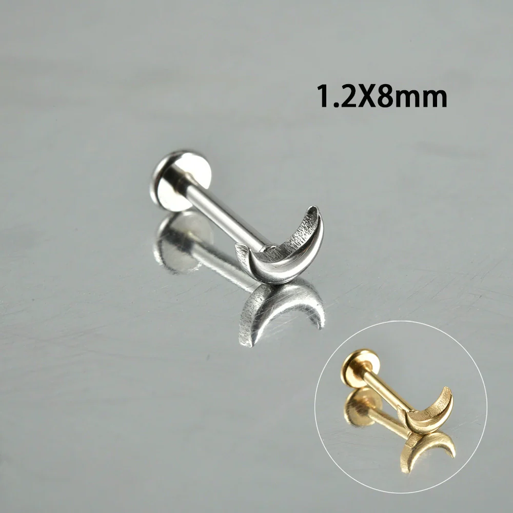 Stainless Steel Perforated Lip Nail Fivestar Heart Moon Chain Earrings Electroplated Simple Style - Image 7