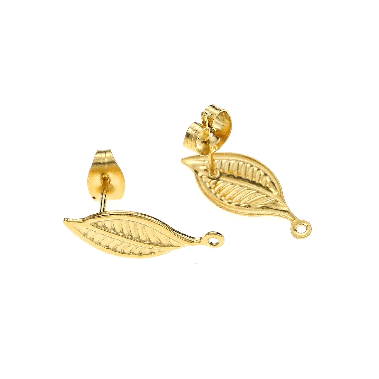 Stainless Steel Plant Flowers Style Leaf With Ring Round Bead Earring Accessories Vacuum Gold Plated Handmade - Image 3