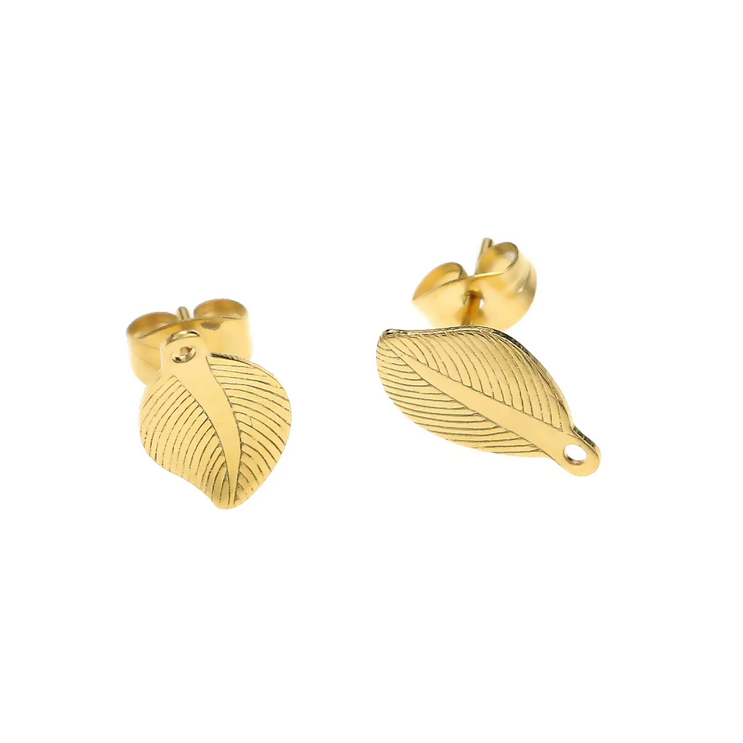 Stainless Steel Plant Flowers Style Leaf With Ring Round Bead Earring Accessories Vacuum Gold Plated Handmade - Image 4