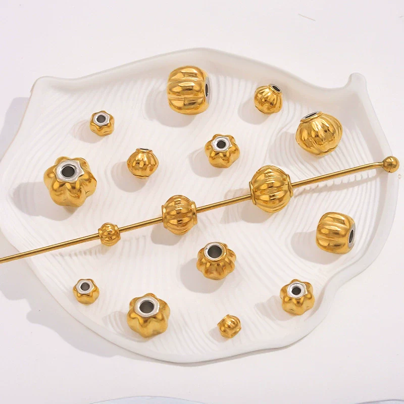 Stainless Steel Plated 18K Gold Baroque Pumpkin And Lantern Beads Handmade Diy Bracelet With Totem Pattern