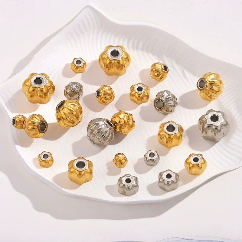 Stainless Steel Plated 18K Gold Baroque Pumpkin And Lantern Beads Handmade Diy Bracelet With Totem Pattern - Image 2