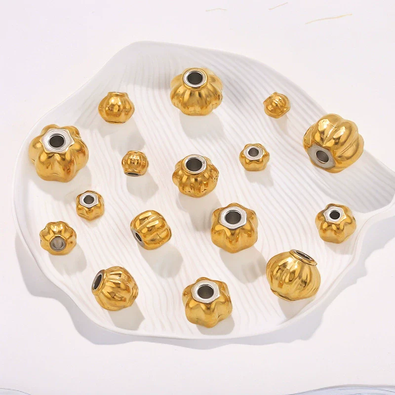 Stainless Steel Plated 18K Gold Baroque Pumpkin And Lantern Beads Handmade Diy Bracelet With Totem Pattern - Image 3