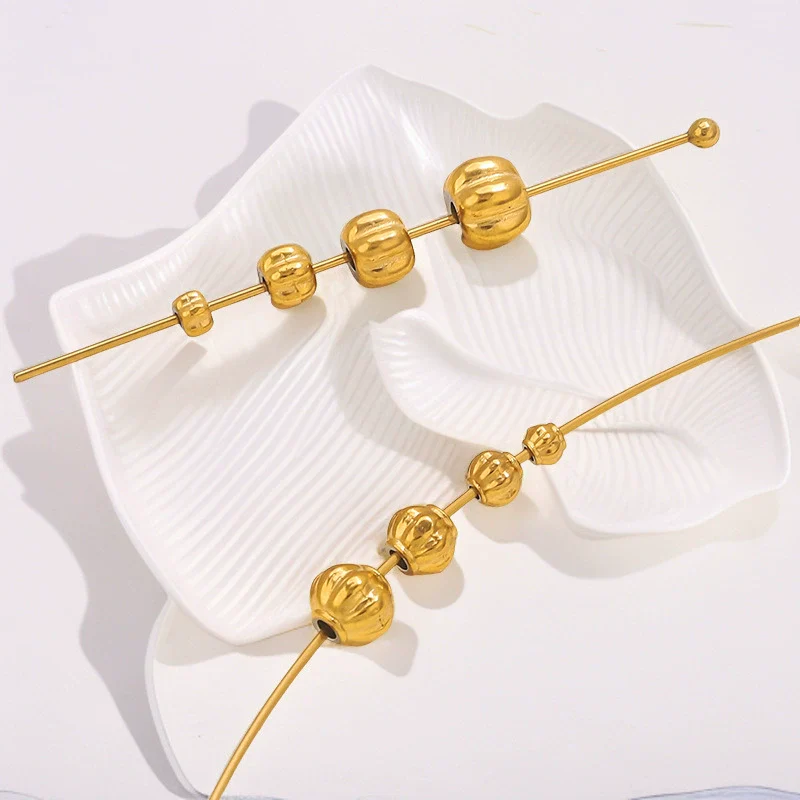 Stainless Steel Plated 18K Gold Baroque Pumpkin And Lantern Beads Handmade Diy Bracelet With Totem Pattern - Image 4