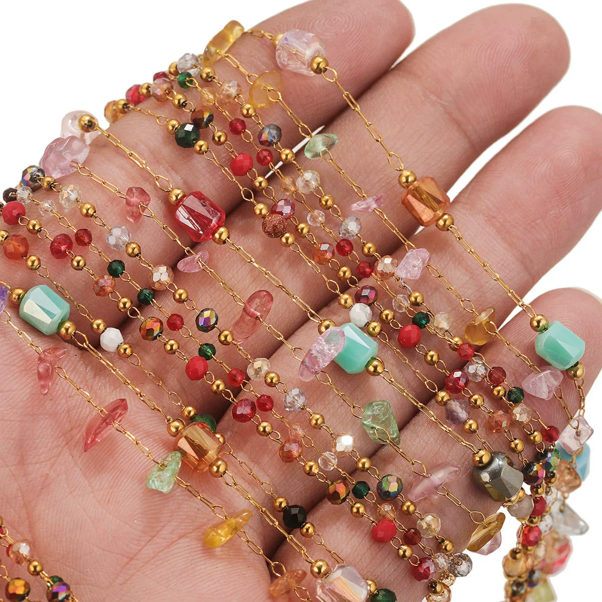 Stainless Steel Plated Crystal Bead Chain Diy Handmade Material For Bracelet Necklace - Image 3