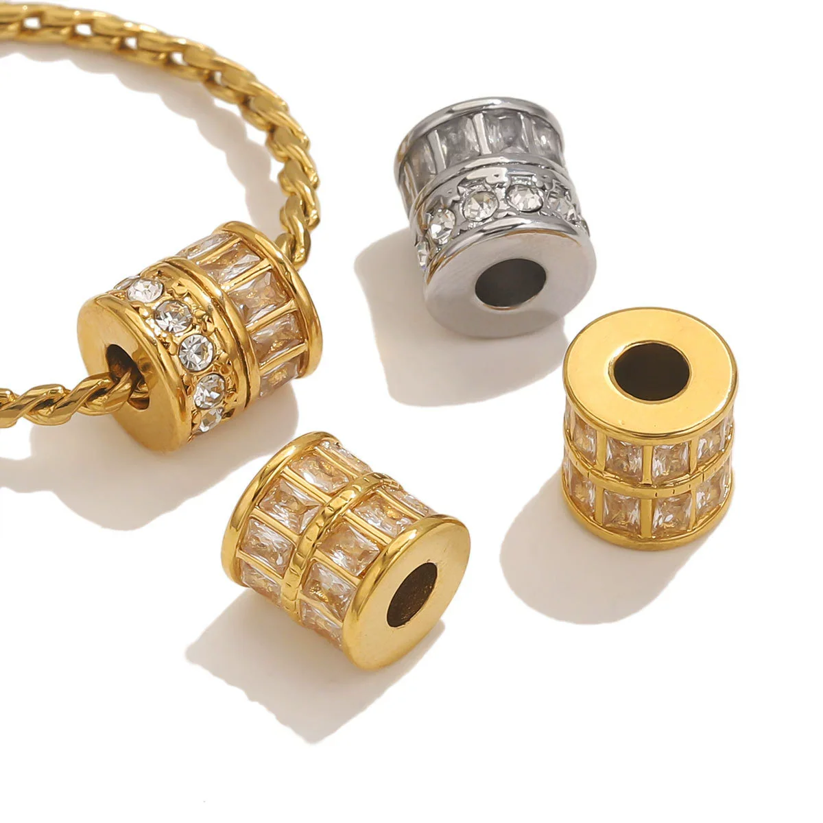 Stainless Steel Plated Rectangular And Round Beads Handmade Diy Bracelet Beads With Totem Pattern And Electroplating Process