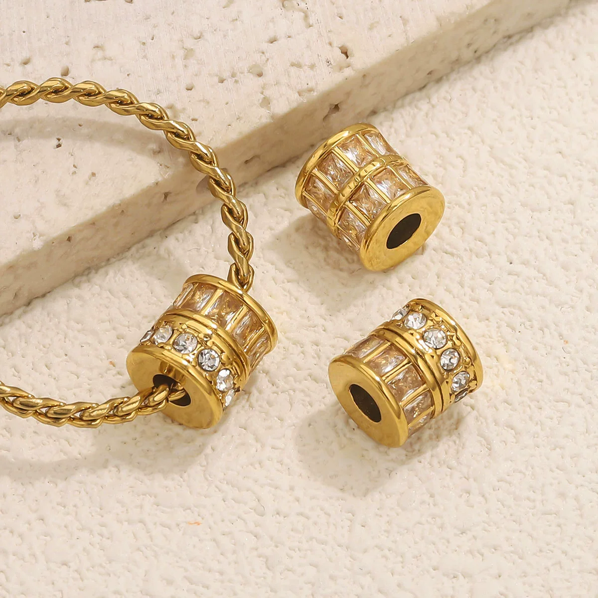 Stainless Steel Plated Rectangular And Round Beads Handmade Diy Bracelet Beads With Totem Pattern And Electroplating Process - Image 3