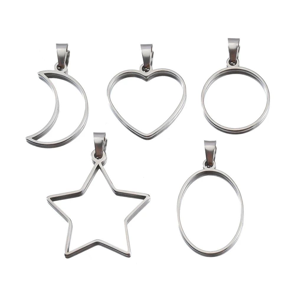 Stainless Steel Polished Geometric Heart Hollow Border Gem Base Pendant Frame Electroplated Diy Handmade Jewelry Accessories