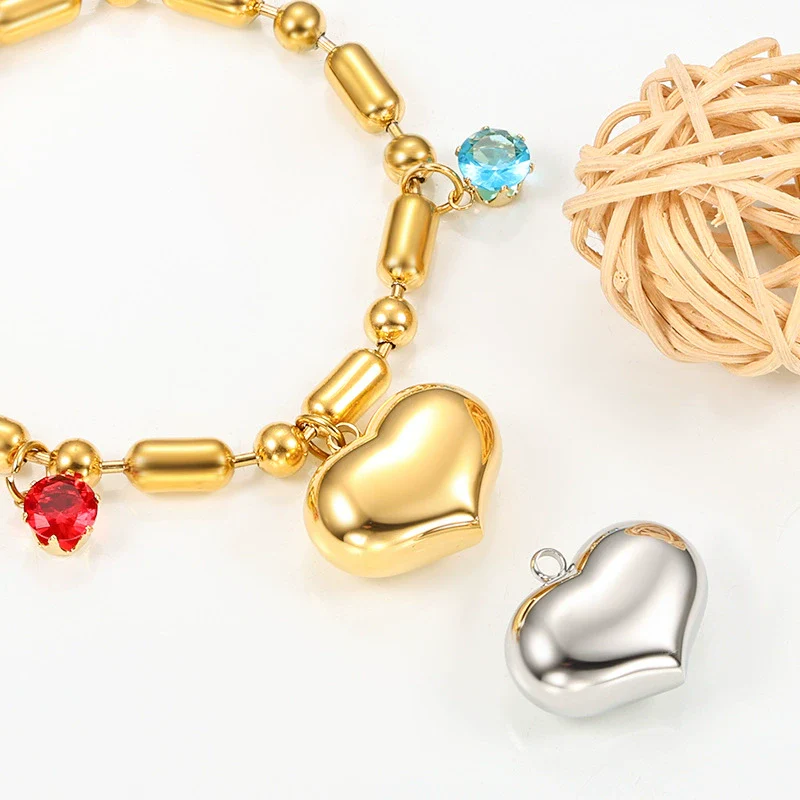 Stainless Steel Polished Heartshaped Pendant Necklace Bracelet With High Polishing And Laser Logo Electroplating Treatment - Image 2
