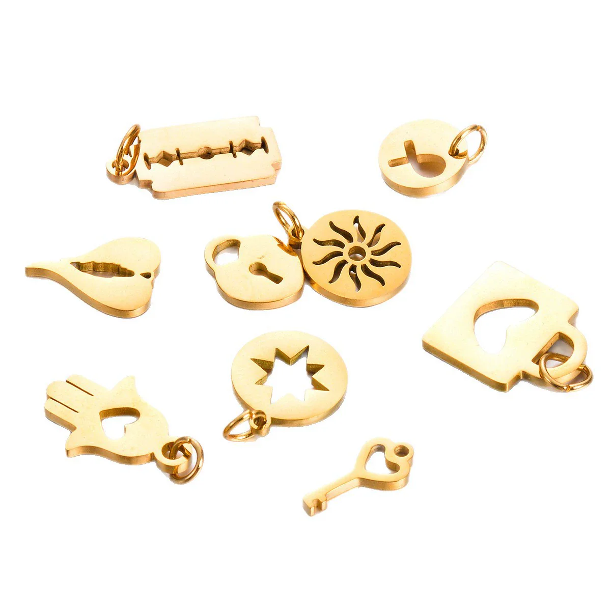 Stainless Steel Polished Hollow Palm Wings Key Lock Sun Star Compass Symbol Jewelry Pendant With Electroplating And Geometric Design - Image 5