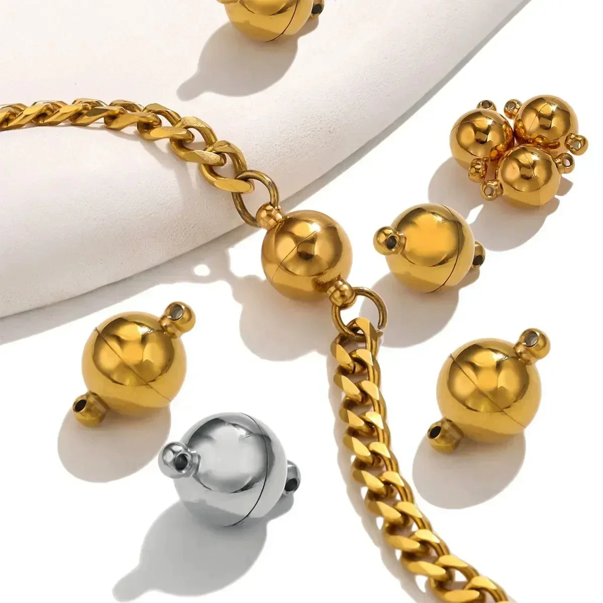 Stainless Steel Polished Magnetic Buckle Round Love Shape Magnet Tail Buckle Connector Electroplated Leather Bracelet Making Jewelry Accessories - Image 2
