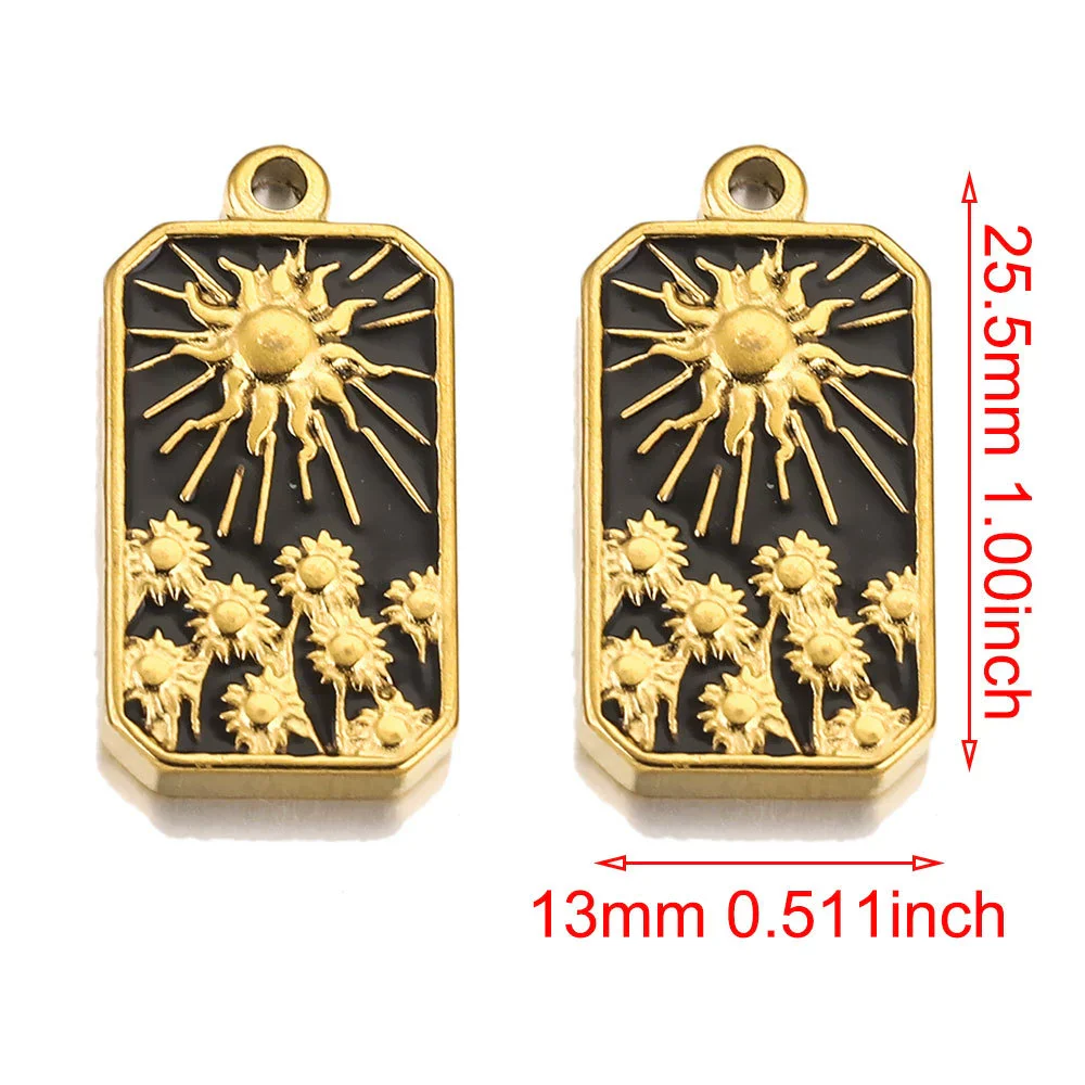 Stainless Steel Rectangular Tarot Card Starry Sky Fish Pattern Pendant Titanium Steel Enamel Palm Moon Tag Cartoon Style Diy Earrings Electroplated - Image 10