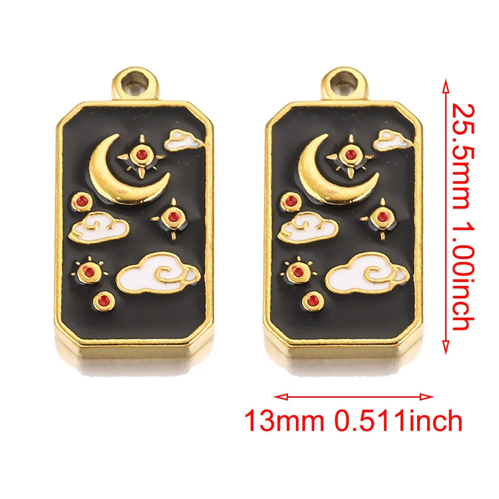 Stainless Steel Rectangular Tarot Card Starry Sky Fish Pattern Pendant Titanium Steel Enamel Palm Moon Tag Cartoon Style Diy Earrings Electroplated - Image 11