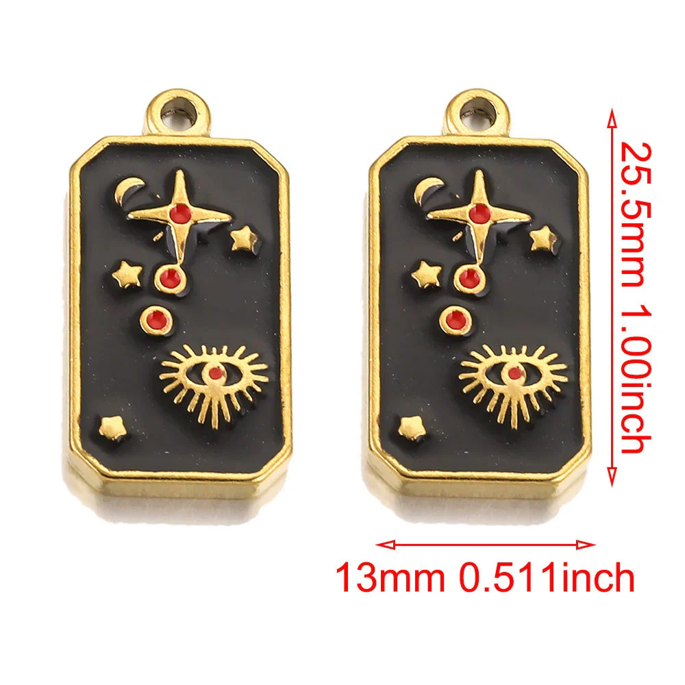 Stainless Steel Rectangular Tarot Card Starry Sky Fish Pattern Pendant Titanium Steel Enamel Palm Moon Tag Cartoon Style Diy Earrings Electroplated - Image 5