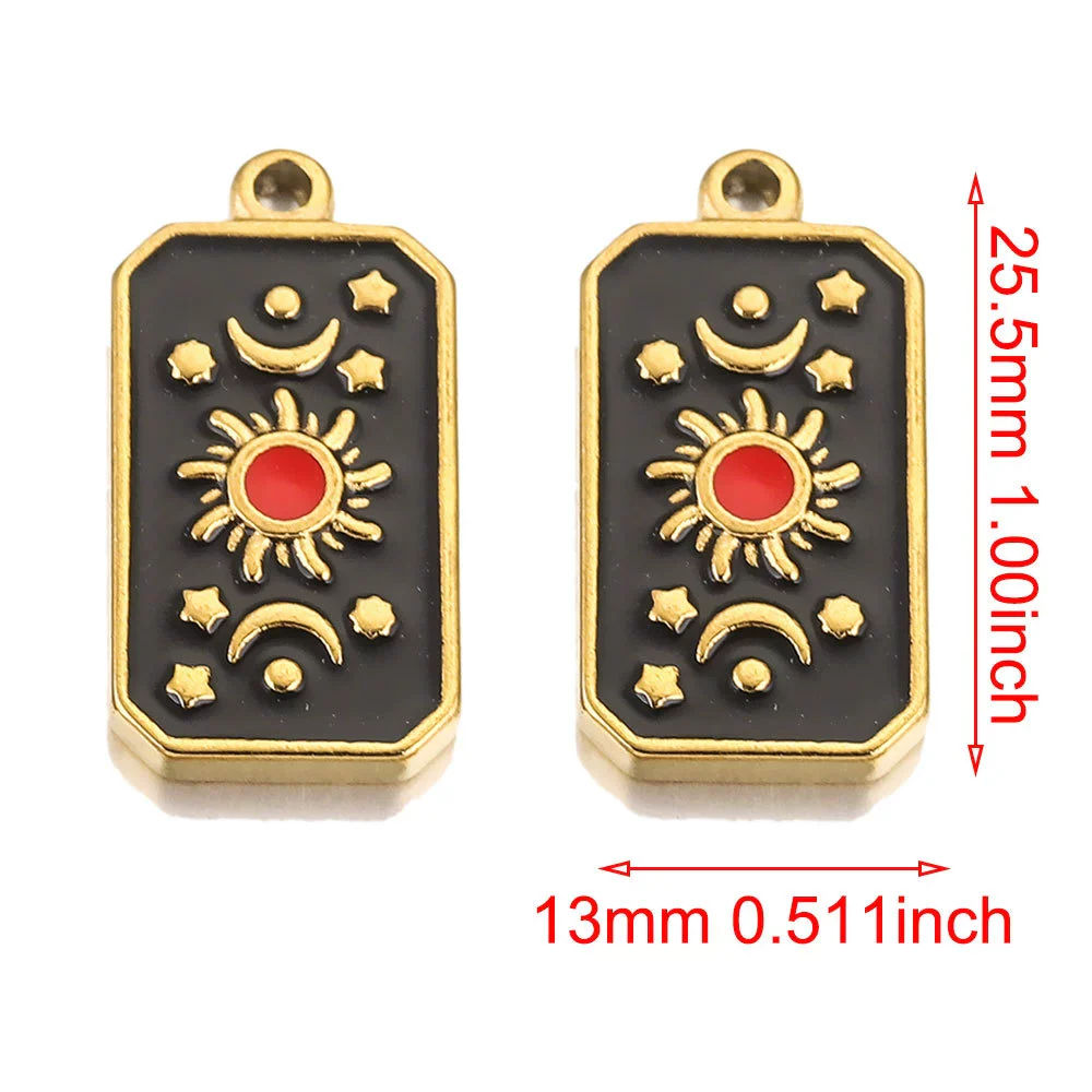 Stainless Steel Rectangular Tarot Card Starry Sky Fish Pattern Pendant Titanium Steel Enamel Palm Moon Tag Cartoon Style Diy Earrings Electroplated - Image 6