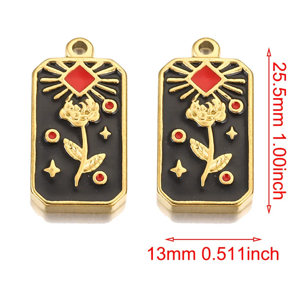 Stainless Steel Rectangular Tarot Card Starry Sky Fish Pattern Pendant Titanium Steel Enamel Palm Moon Tag Cartoon Style Diy Earrings Electroplated - Image 7