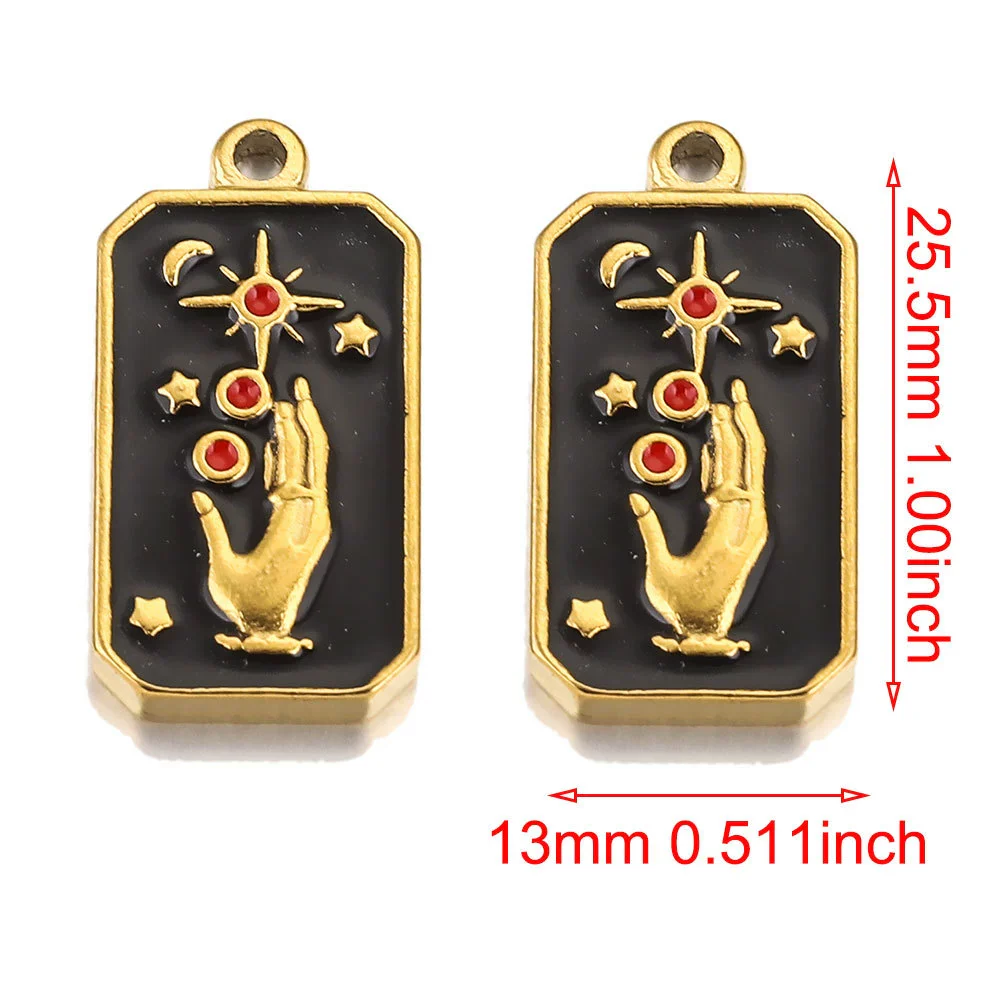 Stainless Steel Rectangular Tarot Card Starry Sky Fish Pattern Pendant Titanium Steel Enamel Palm Moon Tag Cartoon Style Diy Earrings Electroplated - Image 8