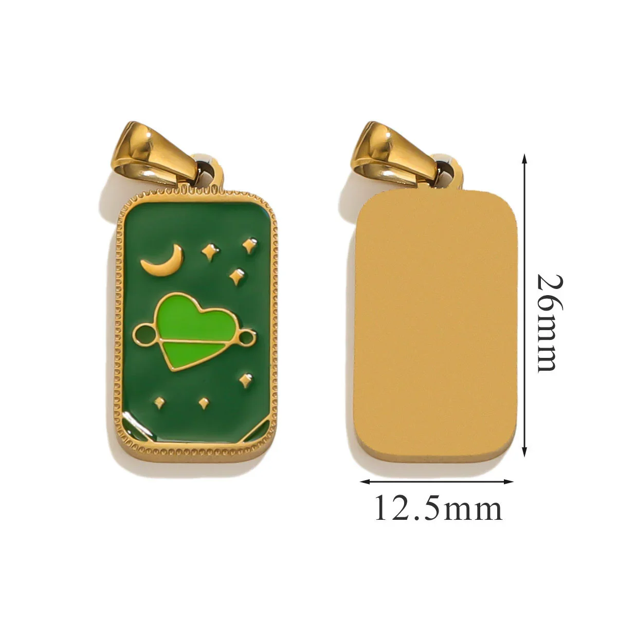 Stainless Steel Rectangular Tarot Star Pendant With Fish Pattern Enamel Palm Moon Tag Electroplated Cartoon Style Diy Necklace - Image 10