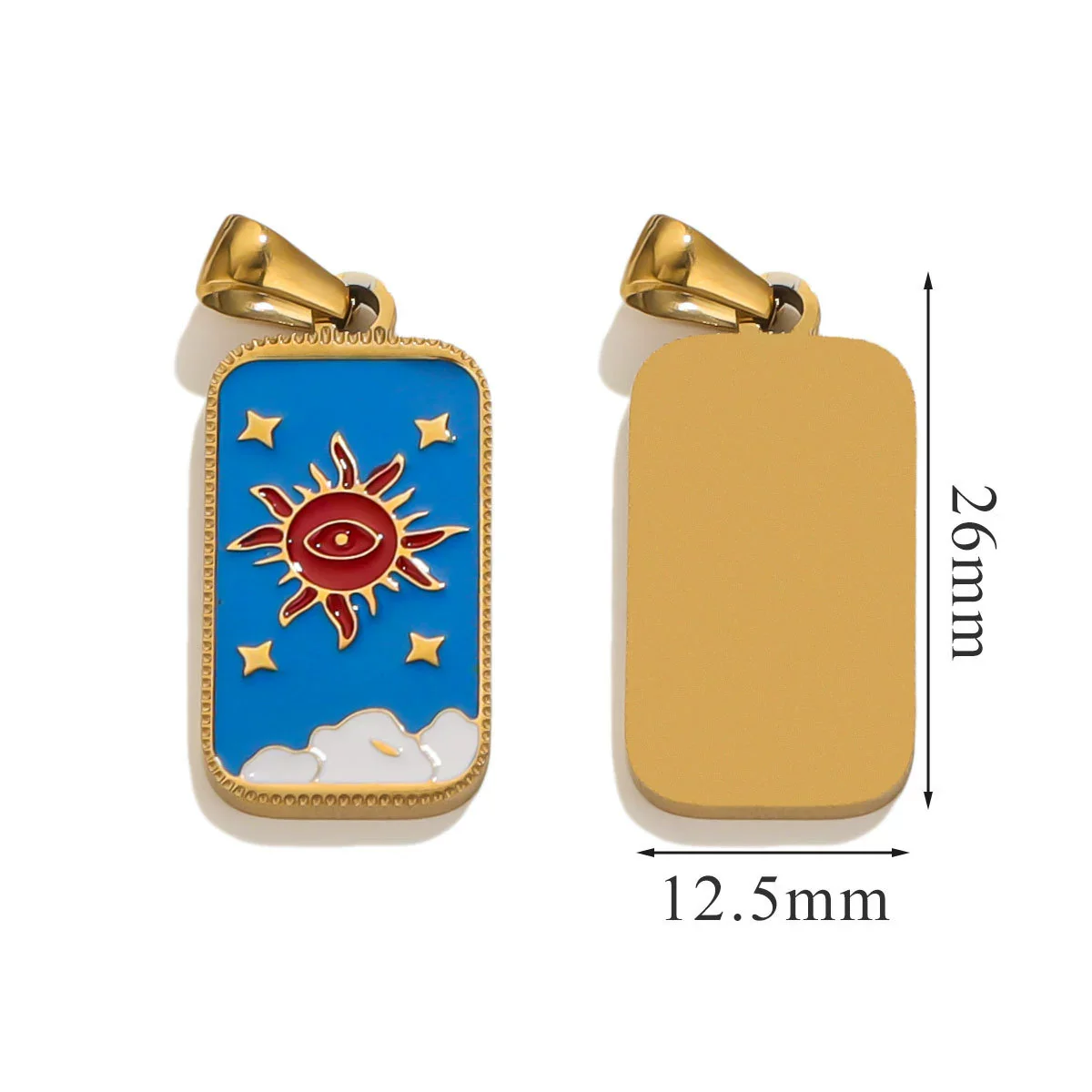 Stainless Steel Rectangular Tarot Star Pendant With Fish Pattern Enamel Palm Moon Tag Electroplated Cartoon Style Diy Necklace - Image 11