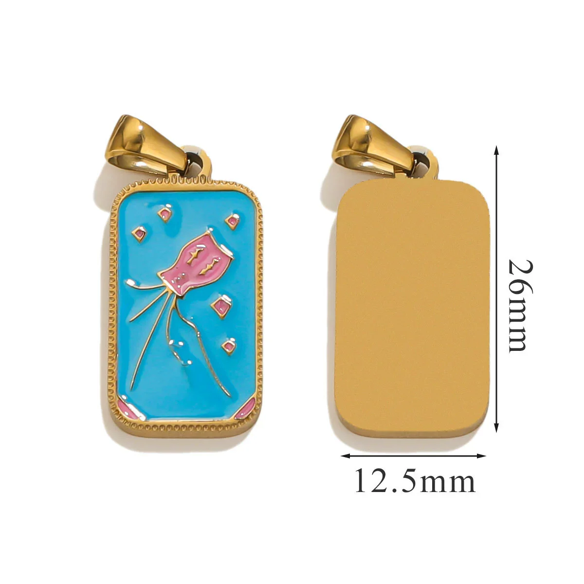Stainless Steel Rectangular Tarot Star Pendant With Fish Pattern Enamel Palm Moon Tag Electroplated Cartoon Style Diy Necklace - Image 16