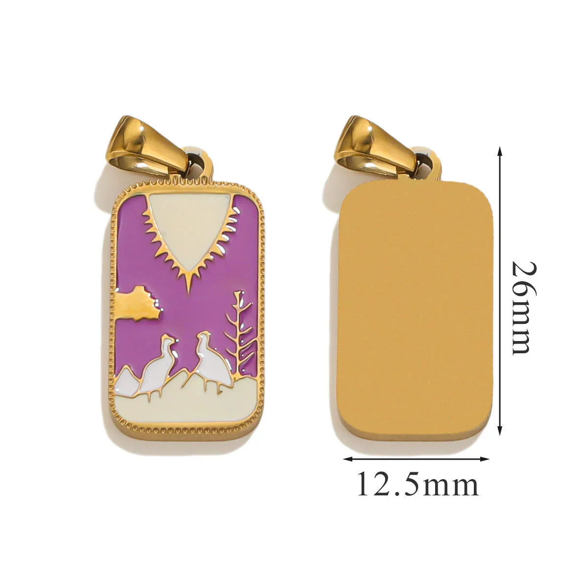 Stainless Steel Rectangular Tarot Star Pendant With Fish Pattern Enamel Palm Moon Tag Electroplated Cartoon Style Diy Necklace - Image 17