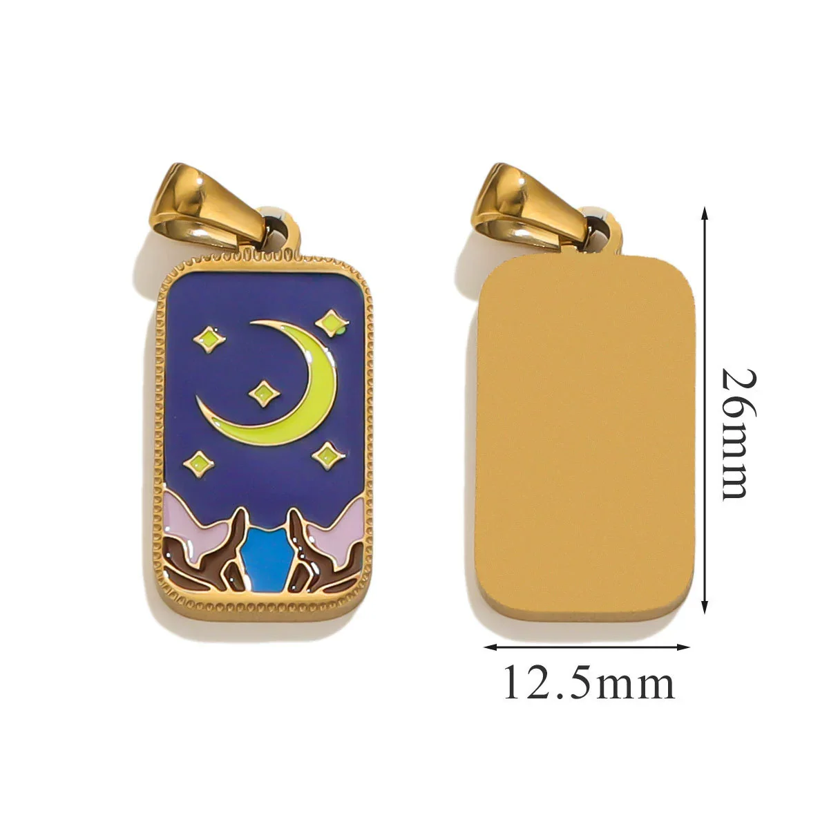 Stainless Steel Rectangular Tarot Star Pendant With Fish Pattern Enamel Palm Moon Tag Electroplated Cartoon Style Diy Necklace - Image 18