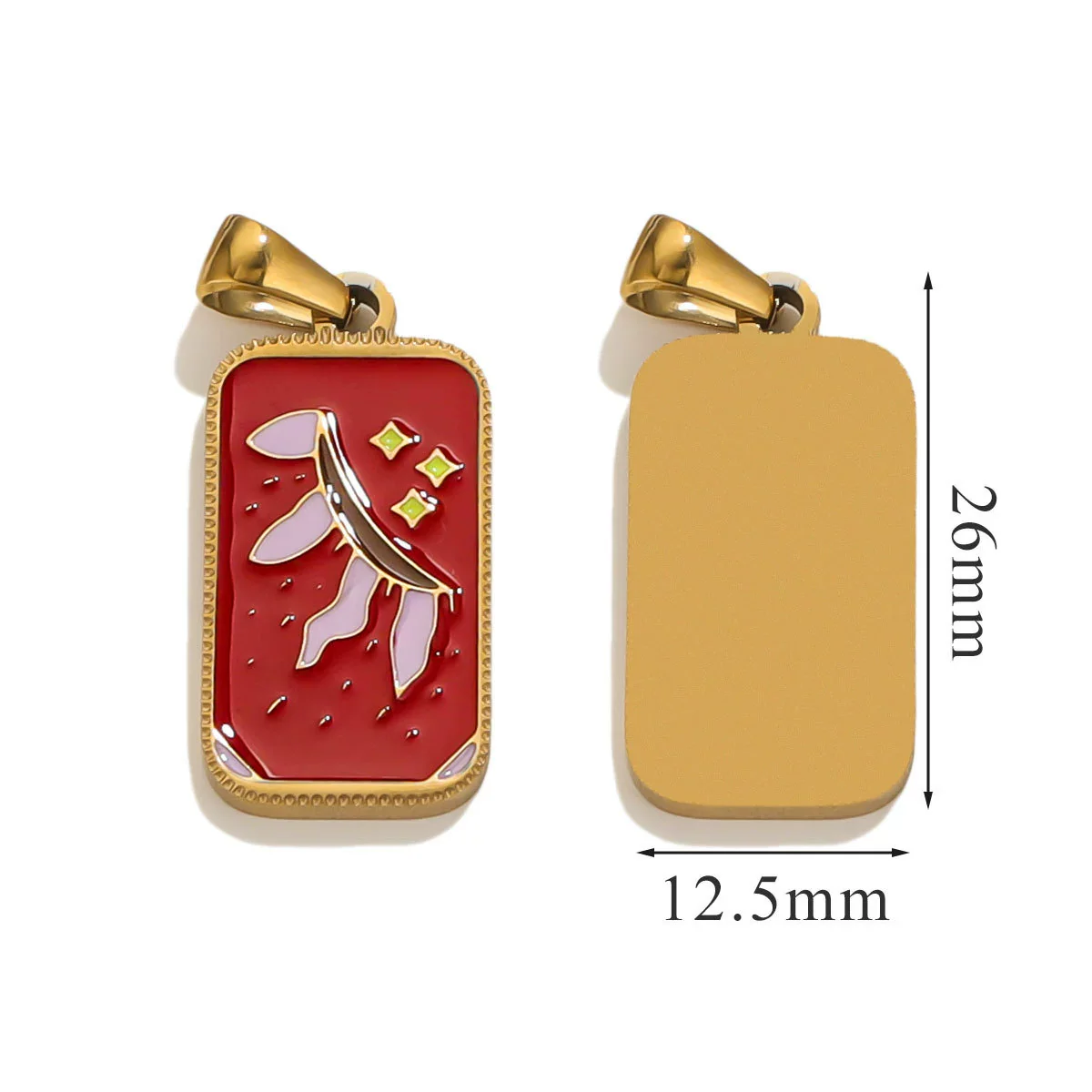 Stainless Steel Rectangular Tarot Star Pendant With Fish Pattern Enamel Palm Moon Tag Electroplated Cartoon Style Diy Necklace - Image 19