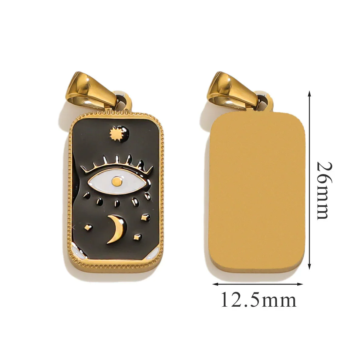 Stainless Steel Rectangular Tarot Star Pendant With Fish Pattern Enamel Palm Moon Tag Electroplated Cartoon Style Diy Necklace - Image 20