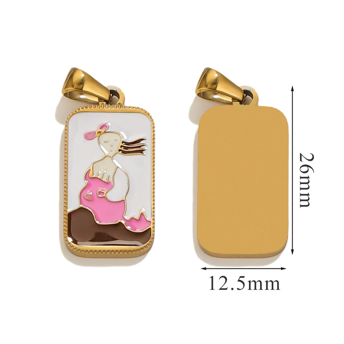 Stainless Steel Rectangular Tarot Star Pendant With Fish Pattern Enamel Palm Moon Tag Electroplated Cartoon Style Diy Necklace - Image 21