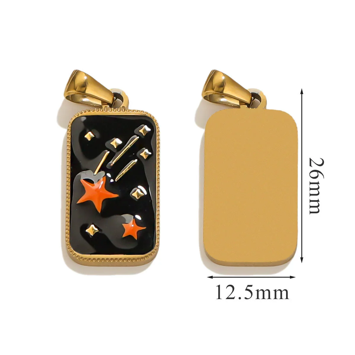 Stainless Steel Rectangular Tarot Star Pendant With Fish Pattern Enamel Palm Moon Tag Electroplated Cartoon Style Diy Necklace - Image 22