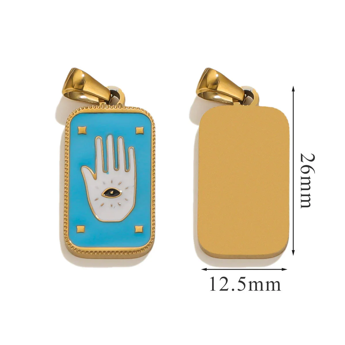 Stainless Steel Rectangular Tarot Star Pendant With Fish Pattern Enamel Palm Moon Tag Electroplated Cartoon Style Diy Necklace - Image 6