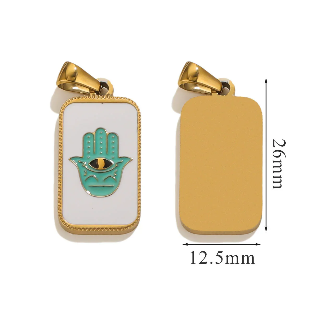 Stainless Steel Rectangular Tarot Star Pendant With Fish Pattern Enamel Palm Moon Tag Electroplated Cartoon Style Diy Necklace - Image 7