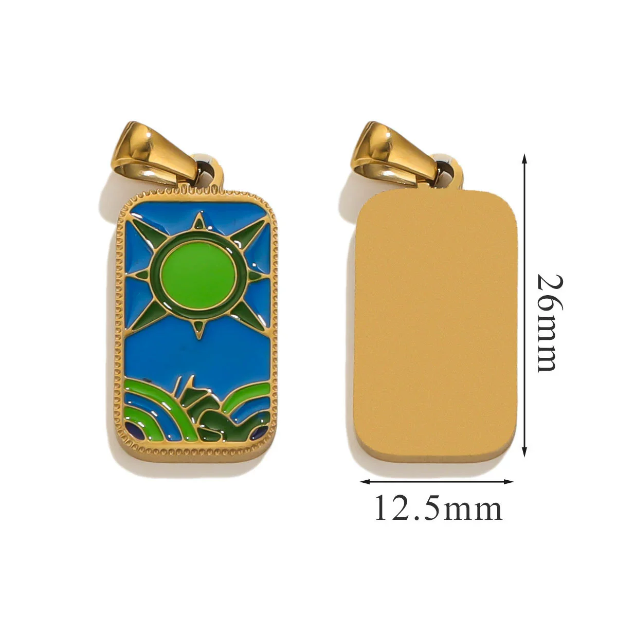 Stainless Steel Rectangular Tarot Star Pendant With Fish Pattern Enamel Palm Moon Tag Electroplated Cartoon Style Diy Necklace - Image 8