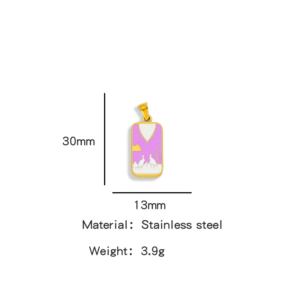 Stainless Steel Rectangular Tarot Starry Sky Pendant With Vacuum Plated And Dripping Oil Process Diy Necklace - Image 21